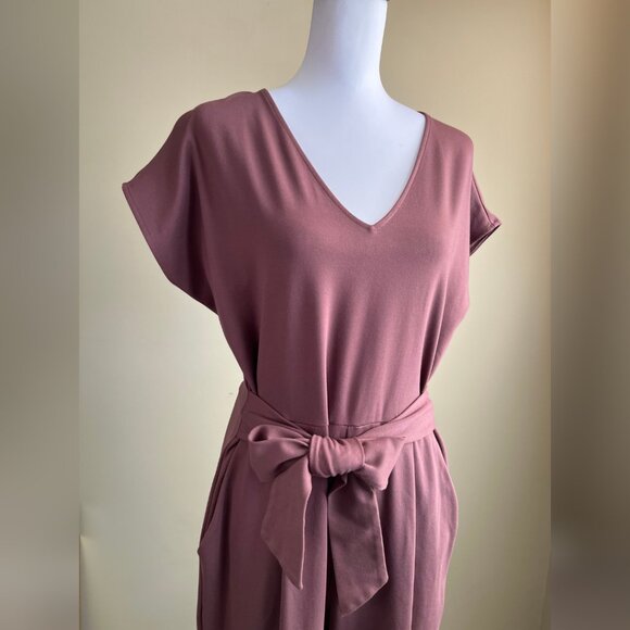 Elegant Mauve Front/Back Tie EXPRESS Jumpsuit Large Size w/ Pockets - Picture 10 of 14